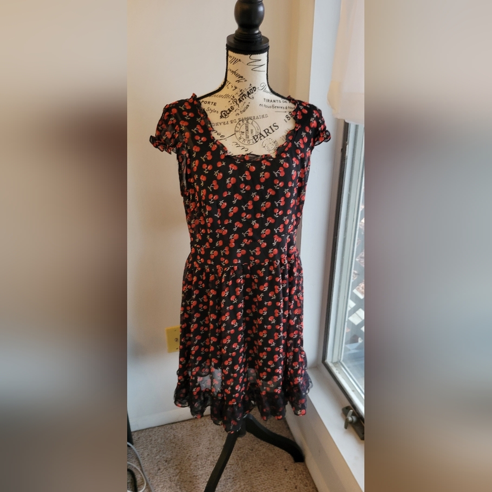 Royal Bones Black and Red Cherry Midi Dress